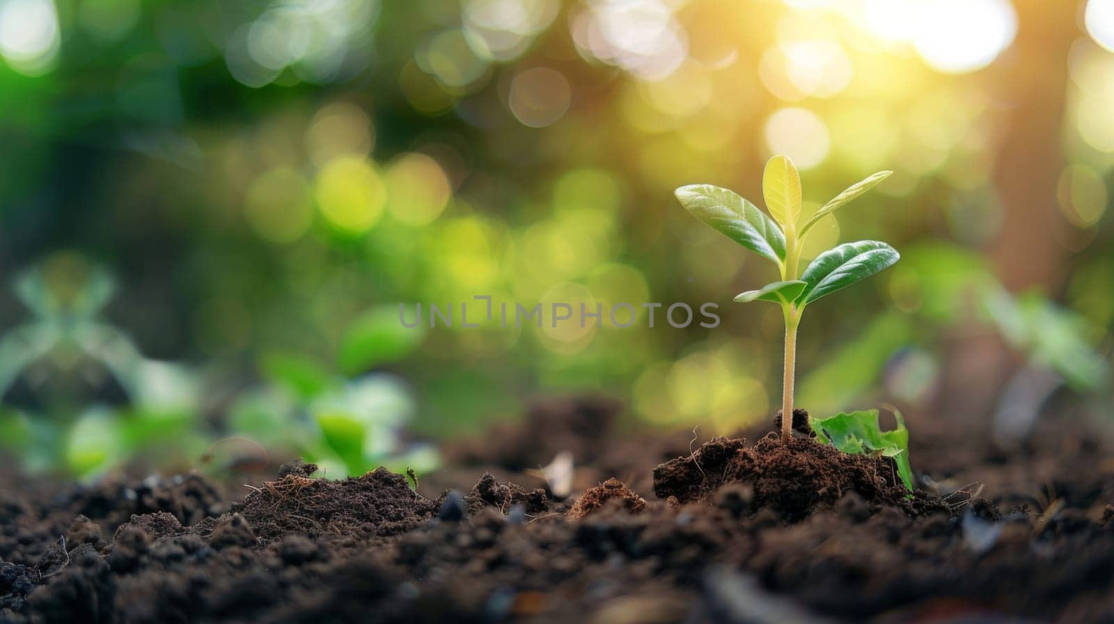 A small, vibrant green plant is emerging from the soil, showing the beginning stages of growth and development in the natural world.