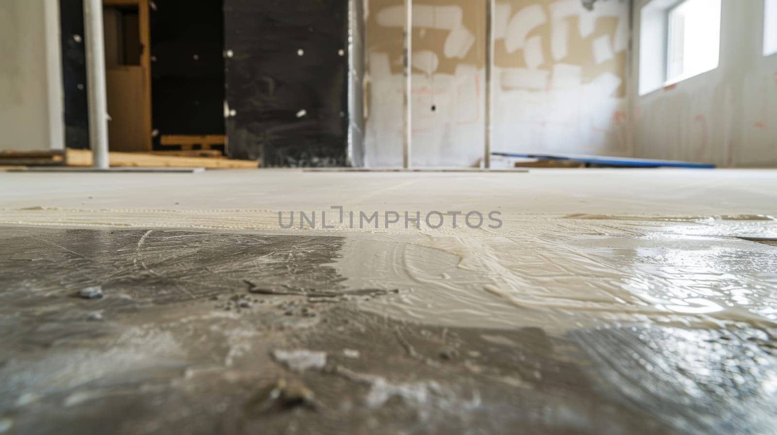 The room features a contemporary design with a sleek tiled floor. The floor adds a clean and polished look to the space, enhancing the rooms modern aesthetic.