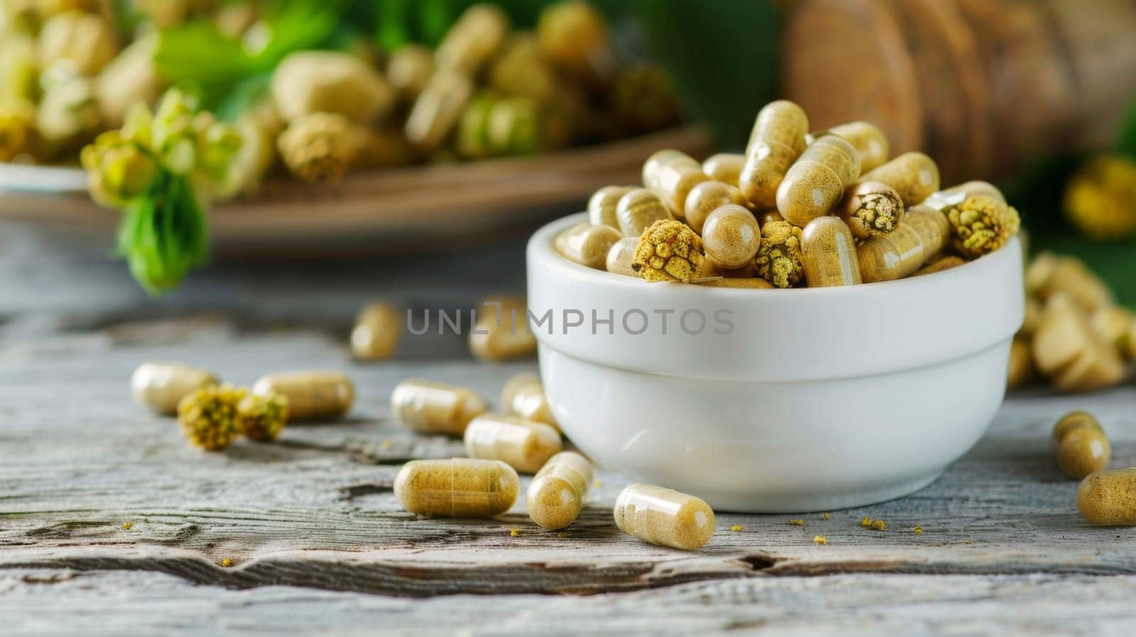 A white bowl filled with golden corn kernels sits atop a wooden table. The kernels are neatly arranged and ready for cooking or snacking. The contrast between the bright corn and the rustic table is visually striking.