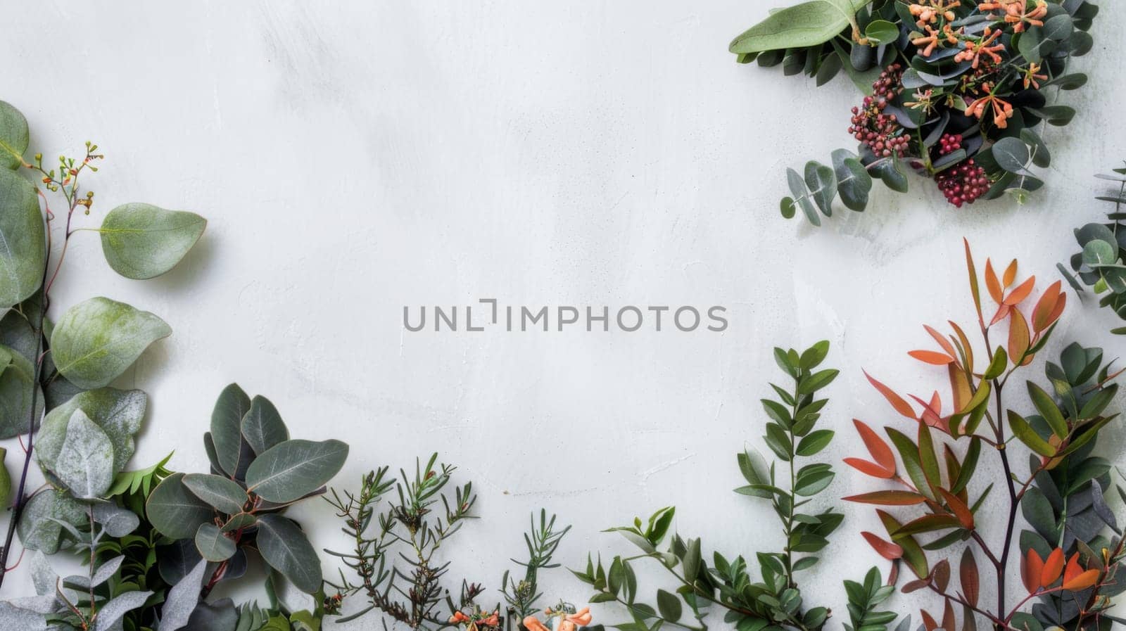 A white wall is densely covered in a variety of plants, ranging from small succulents to hanging vines. The different types of greenery create a vibrant and textured display against the stark backdrop.