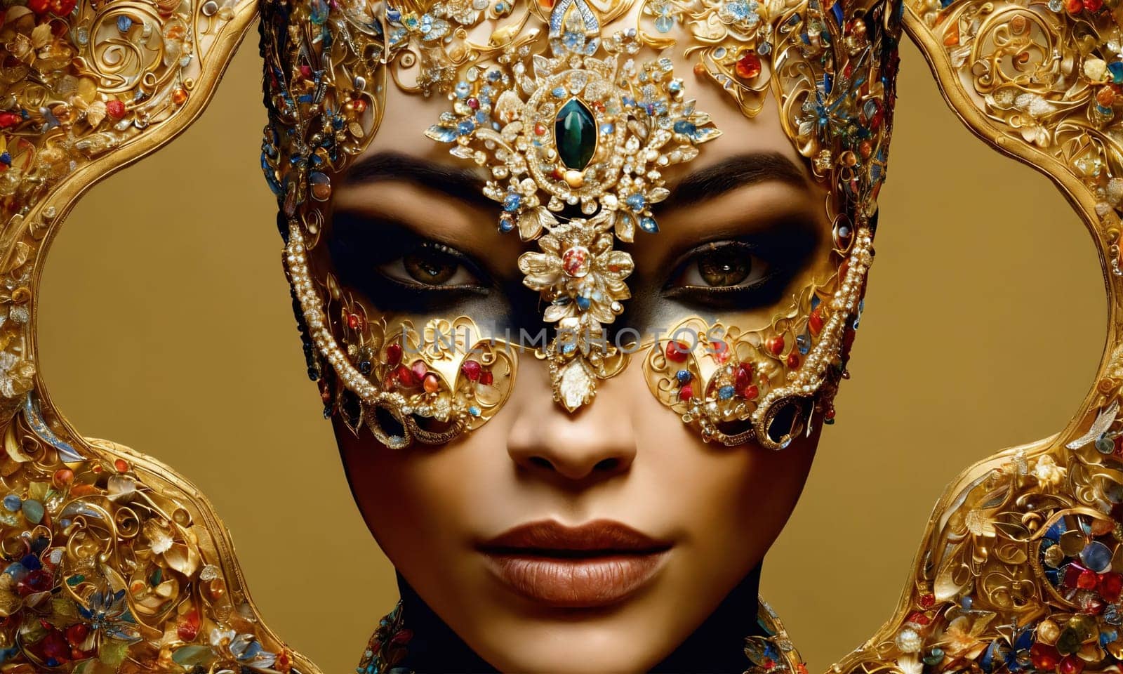 Beautiful young woman in a Venetian mask at the masquerade. ai generative.