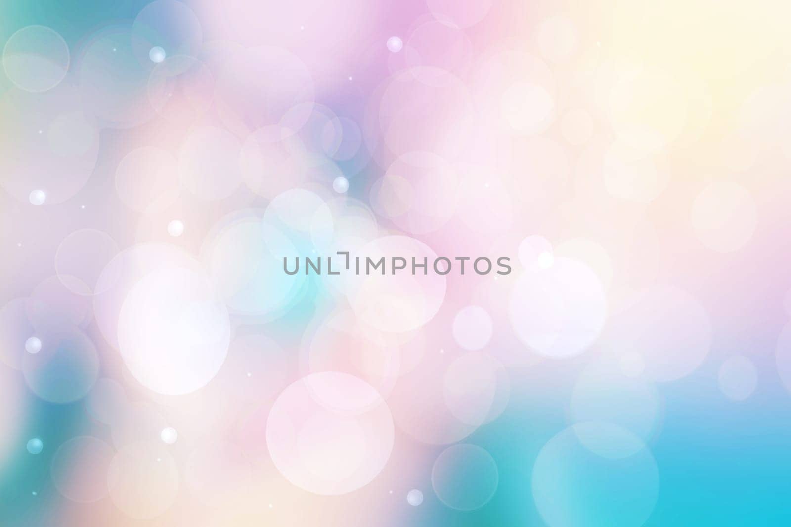 Abstract blurred fresh vivid spring summer light delicate pastel yellow pink orange turquoise bokeh background texture with bright circular soft color lights. Beautiful backdrop illustration.