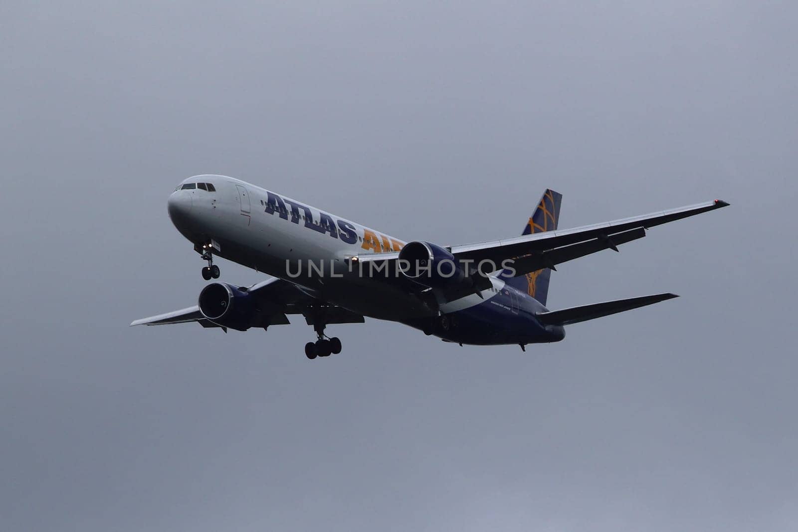 Kaiserslautern, Germany August 15, 2019: an Atlas Air Boeing approaching Ramstein Air Base