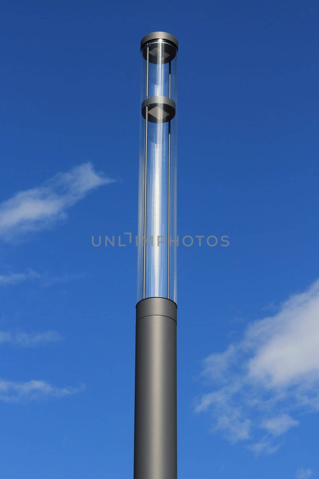 a street lamp with Led technology, blue sky in the background