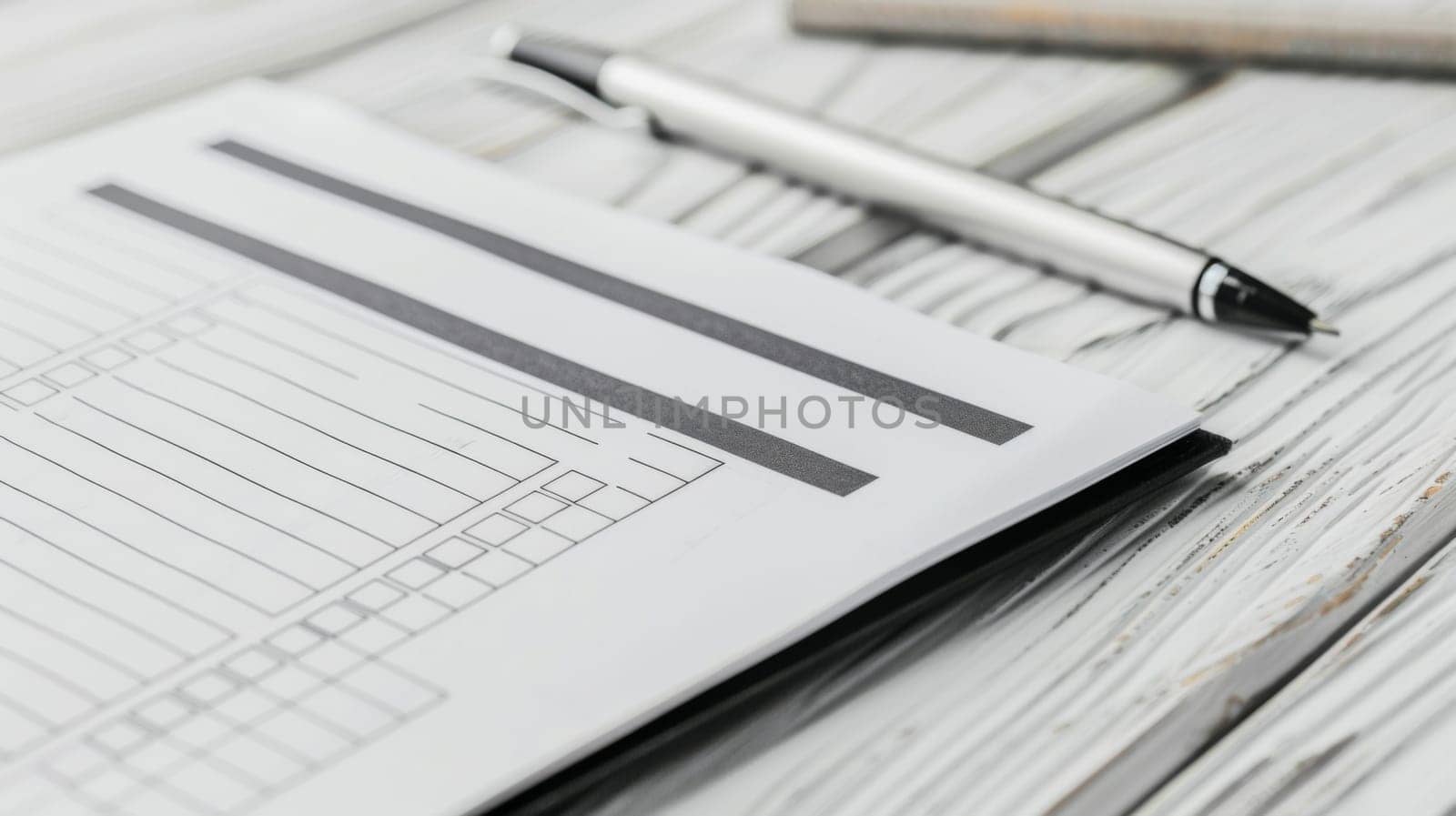 A black pen is placed on top of a white sheet of paper beside a grey calculator. The setting suggests a working or studying environment with the essential tools for jotting down and calculating.