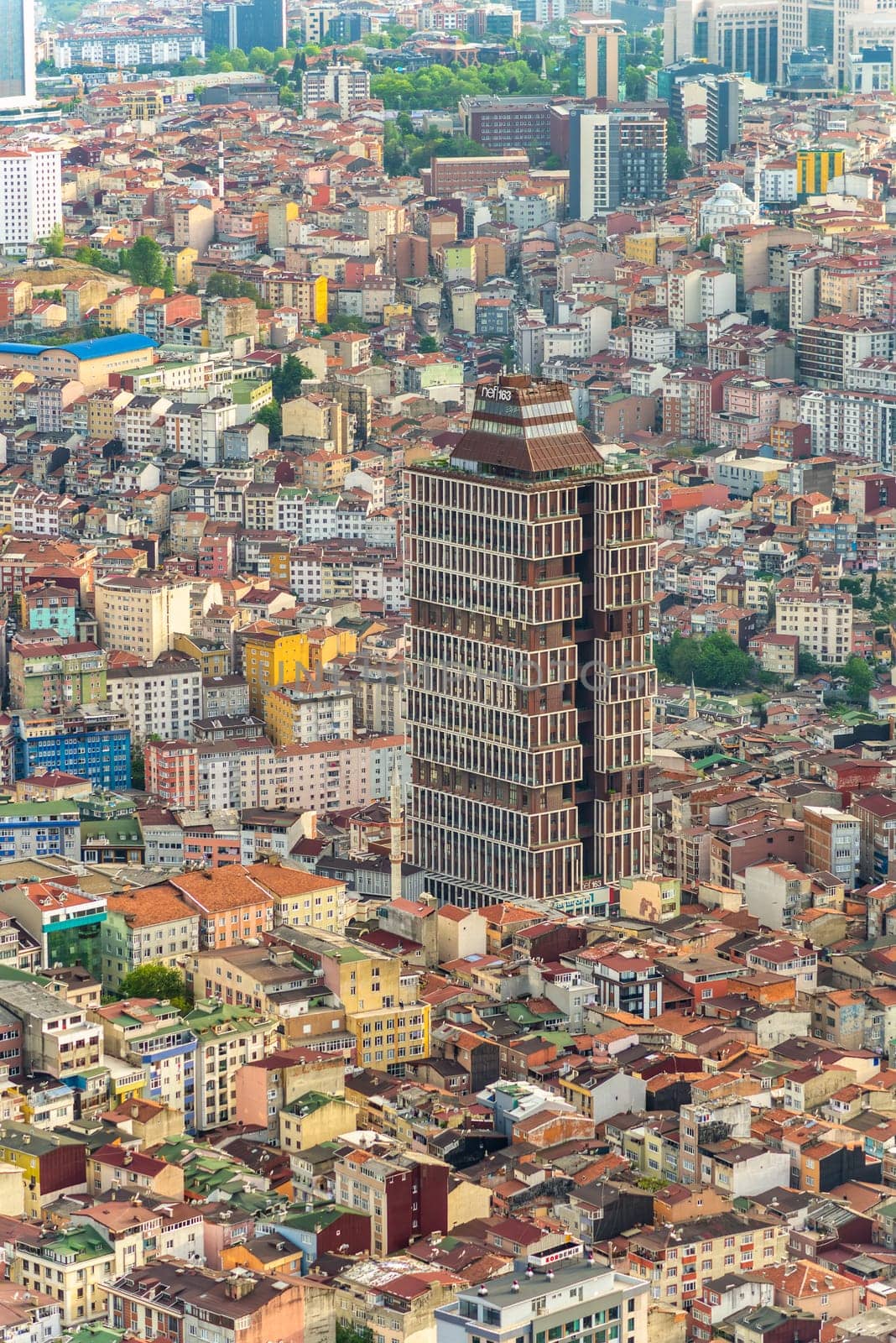 Aerial view of a densely populated districts in Istanbul, Turkey. Photo taken from the Observation Deck of Istanbul Sapphire building