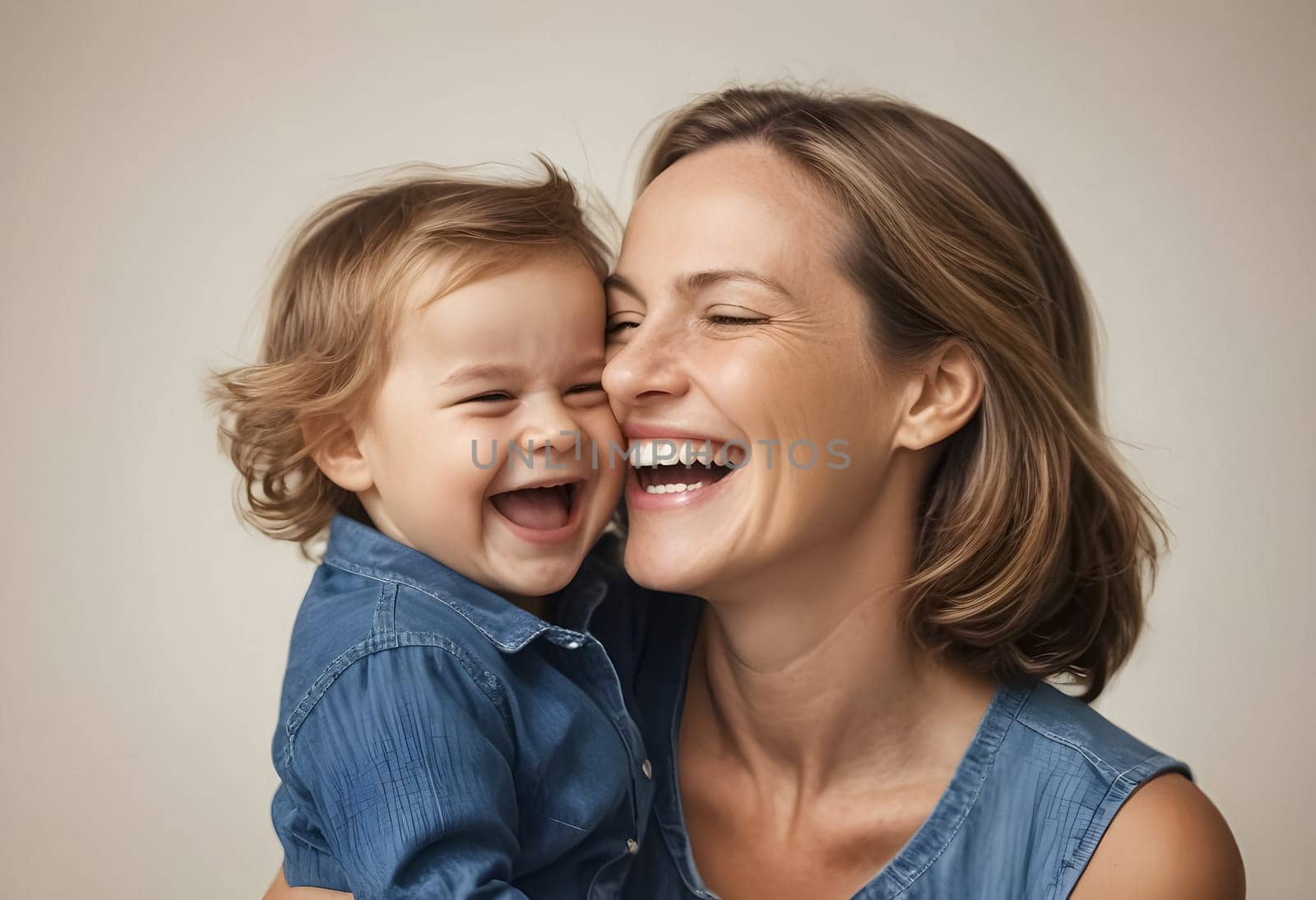 AI generated of a woman smiles with a baby smiling togehter