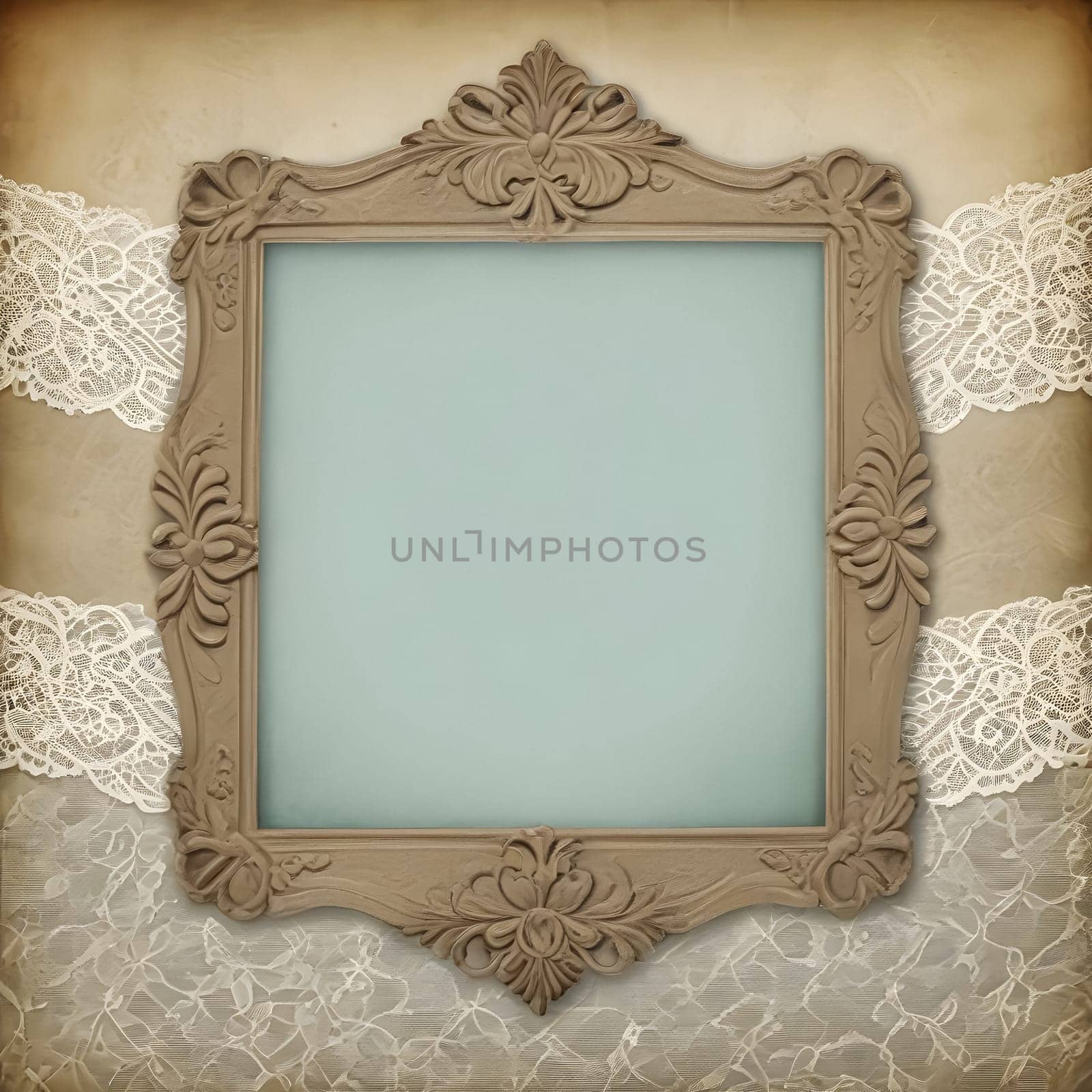 AI generated of vintage frame with lace on grunge background