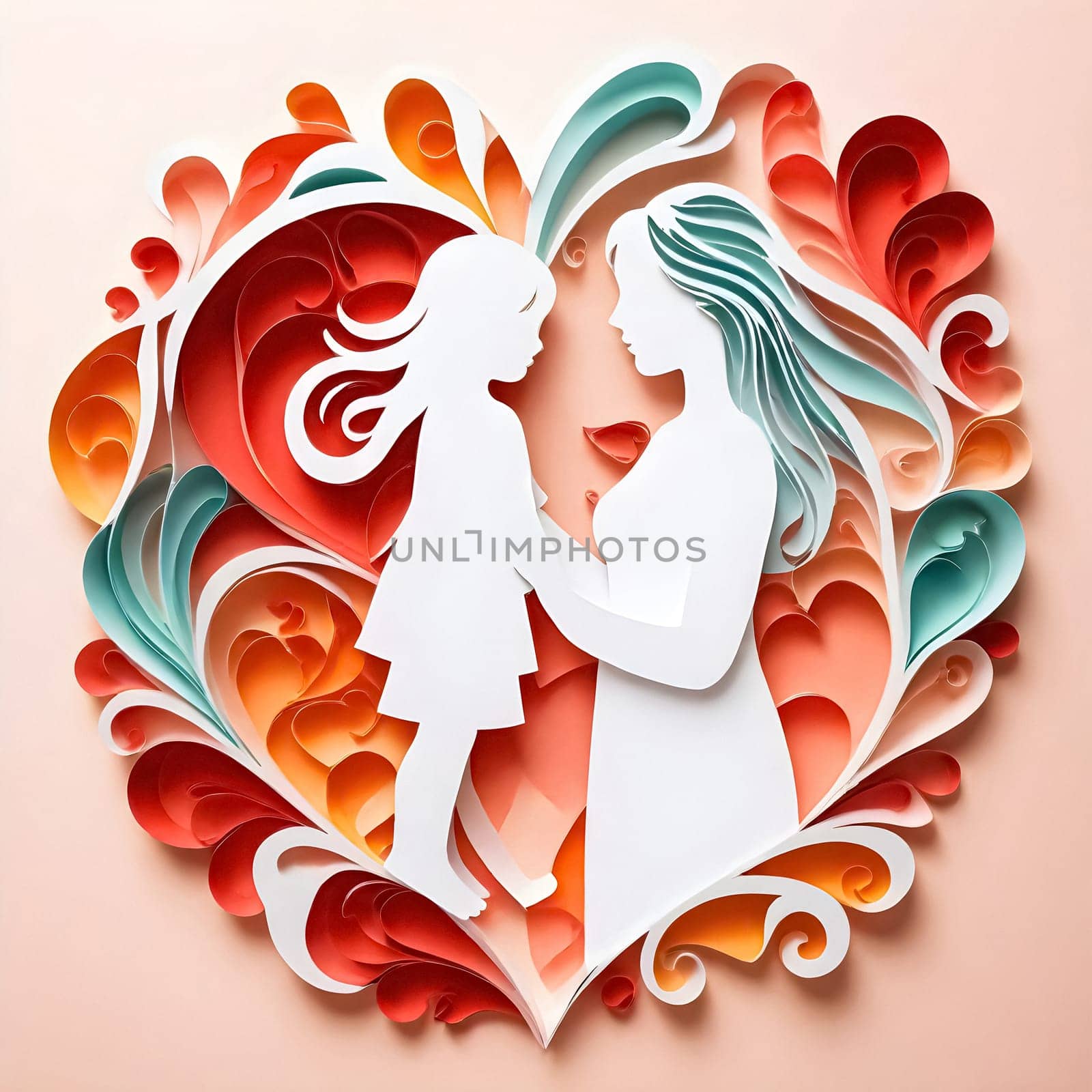 AI generated of paper art of mother and daughter