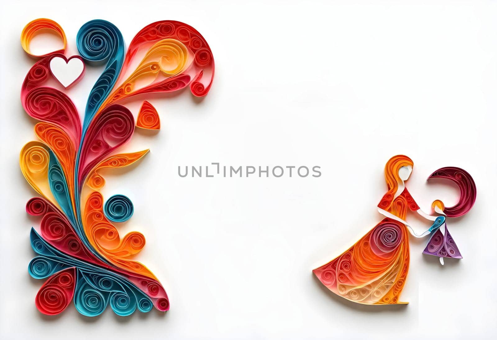 AI generated of colorful paper art of a woman and child