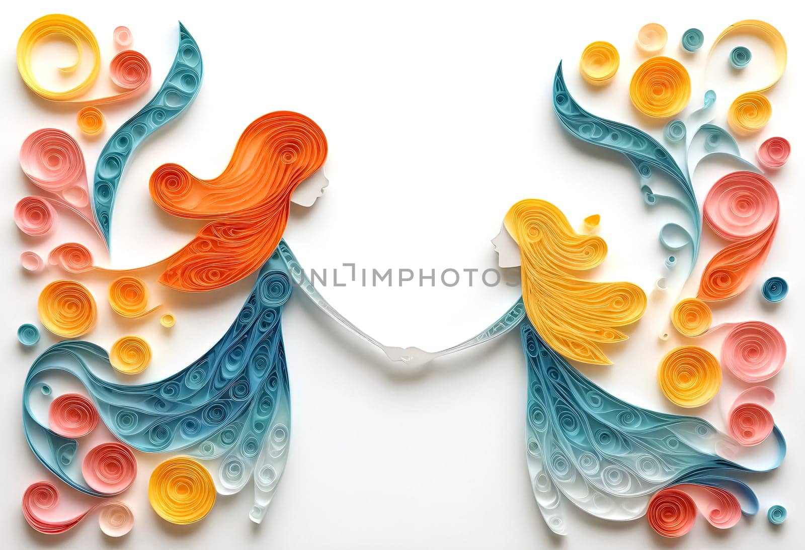 AI generated of mother and daughter holding hands in a paper cutout of a flower