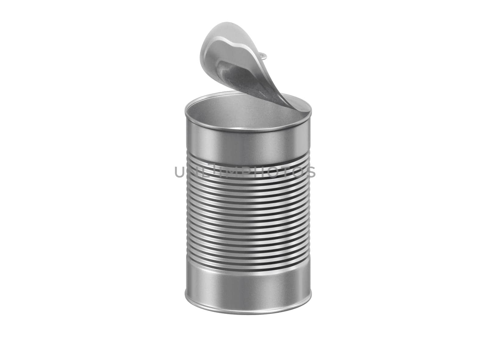 Open tin can isolated on white background