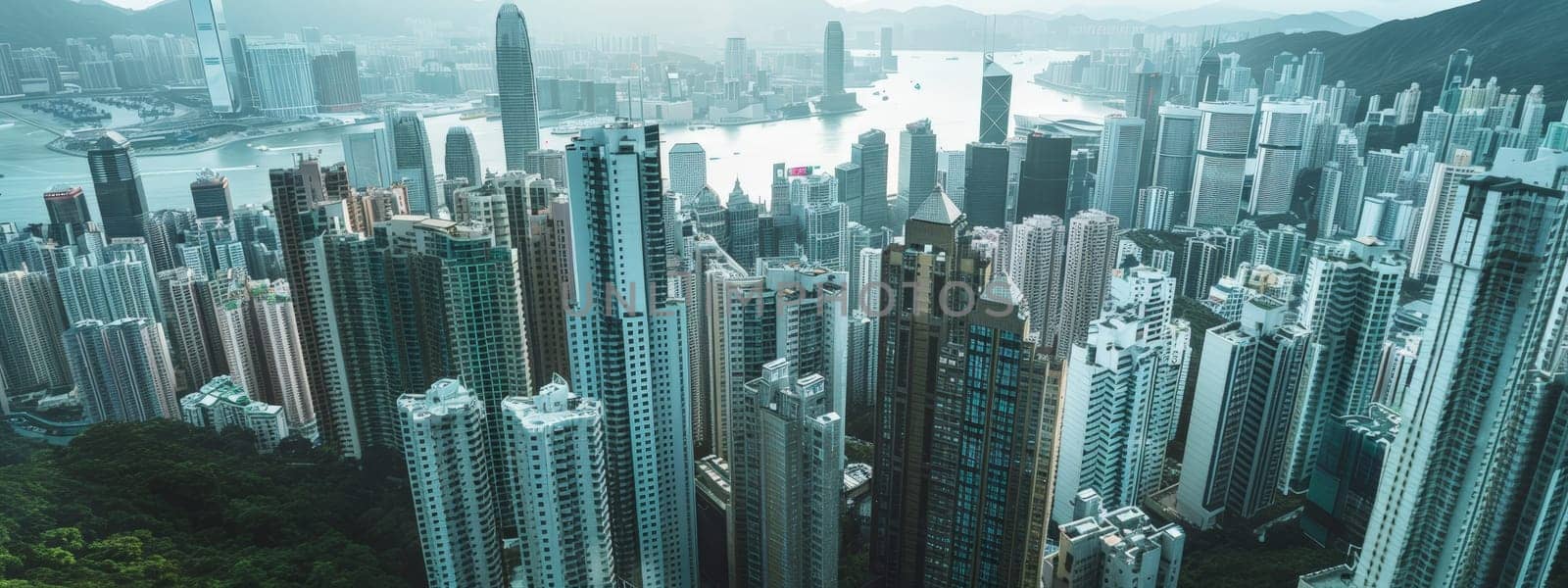 Delve into the urban landscape captured from a bird's-eye view, where roads weave like threads in a tapestry of development and environmental consciousness. This professional photograph, bathed in natural lighting and adorned with film grain, merges the realms of commercial photography and fine art. With meticulous color grading, it offers a photo-realistic portrayal of a cityscape pulsating with life and potential.