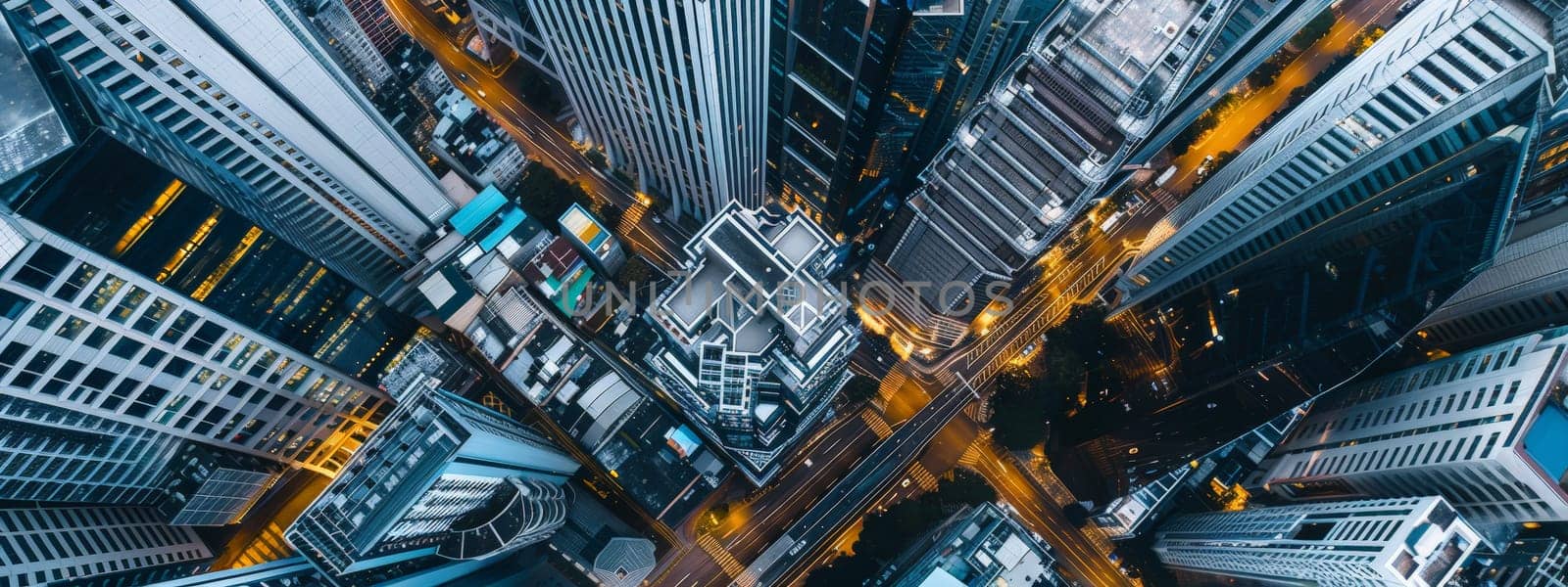 Delve into the urban landscape captured from a bird's-eye view, where roads weave like threads in a tapestry of development and environmental consciousness. This professional photograph, bathed in natural lighting and adorned with film grain, merges the realms of commercial photography and fine art. With meticulous color grading, it offers a photo-realistic portrayal of a cityscape pulsating with life and potential.