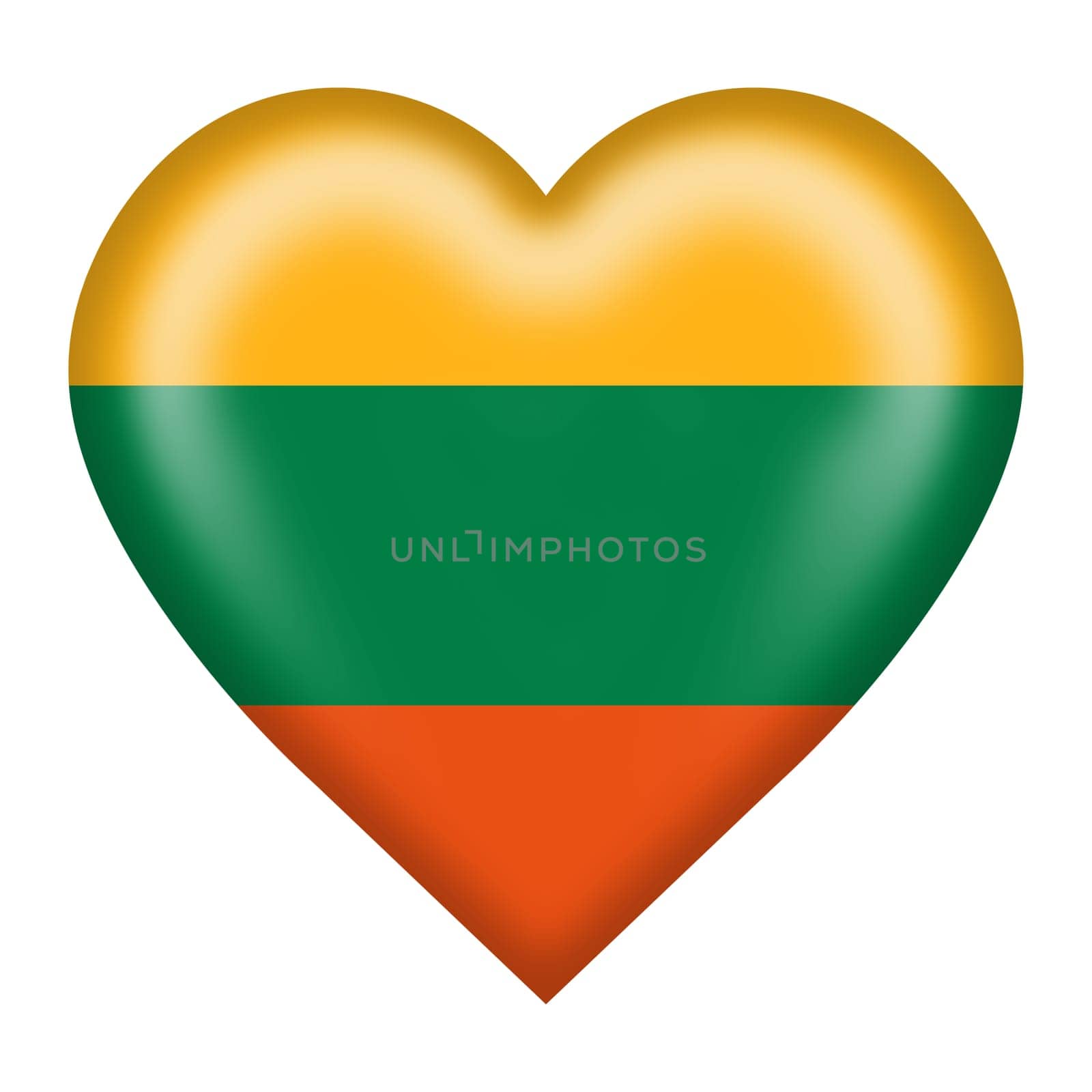 A Lithuania flag heart button isolated on white with clipping path 3d illustration