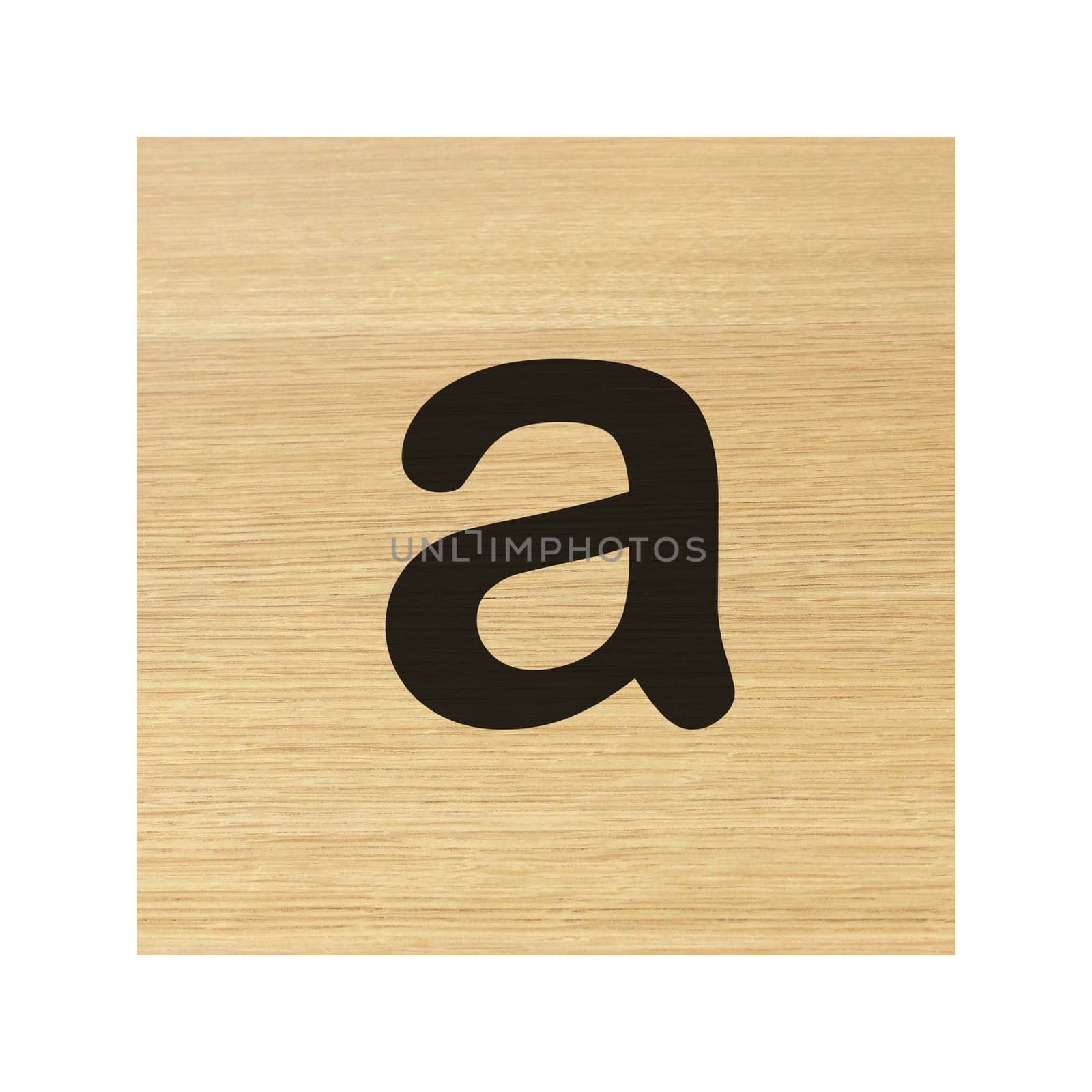 A lower case a wood block on white with clipping path