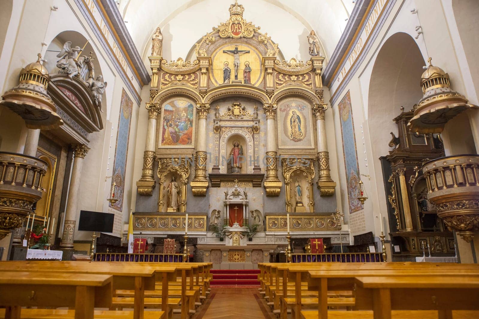 Pamplona, Spain - March 3rd, 2024: San Lorenzo Church main nave, Pamplona, Navarra, Spain