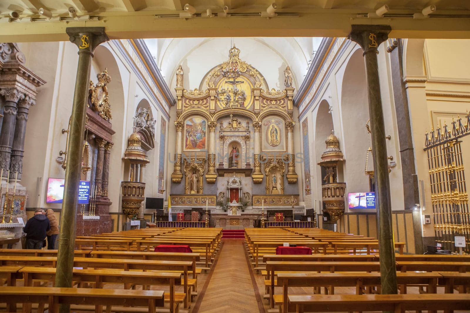 Pamplona, Spain - March 3rd, 2024: San Lorenzo Church main nave, Pamplona, Navarra, Spain