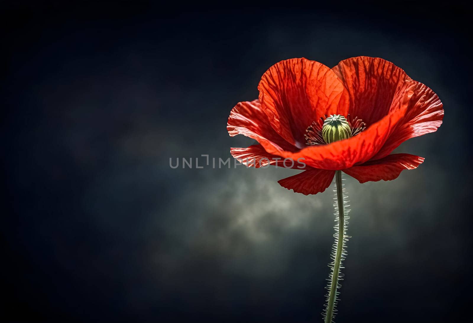 AI generated of a red poppy with the sun shining on it