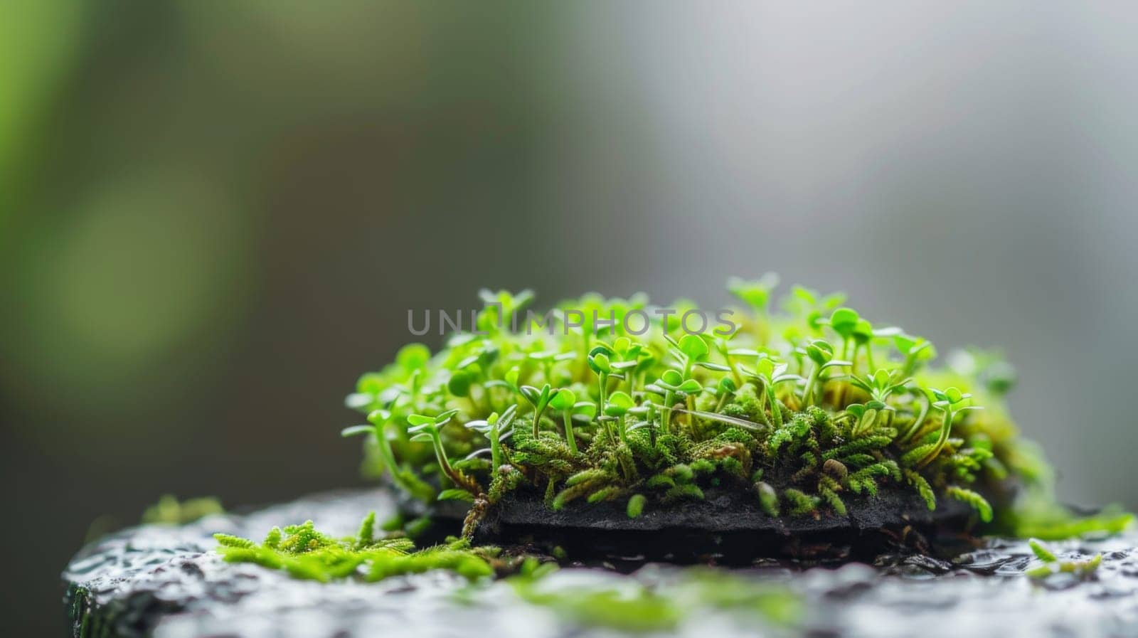 A detailed view of green moss thriving on the surface of a large rock, showcasing the vibrant colors and intricate textures of the plant in its natural habitat.