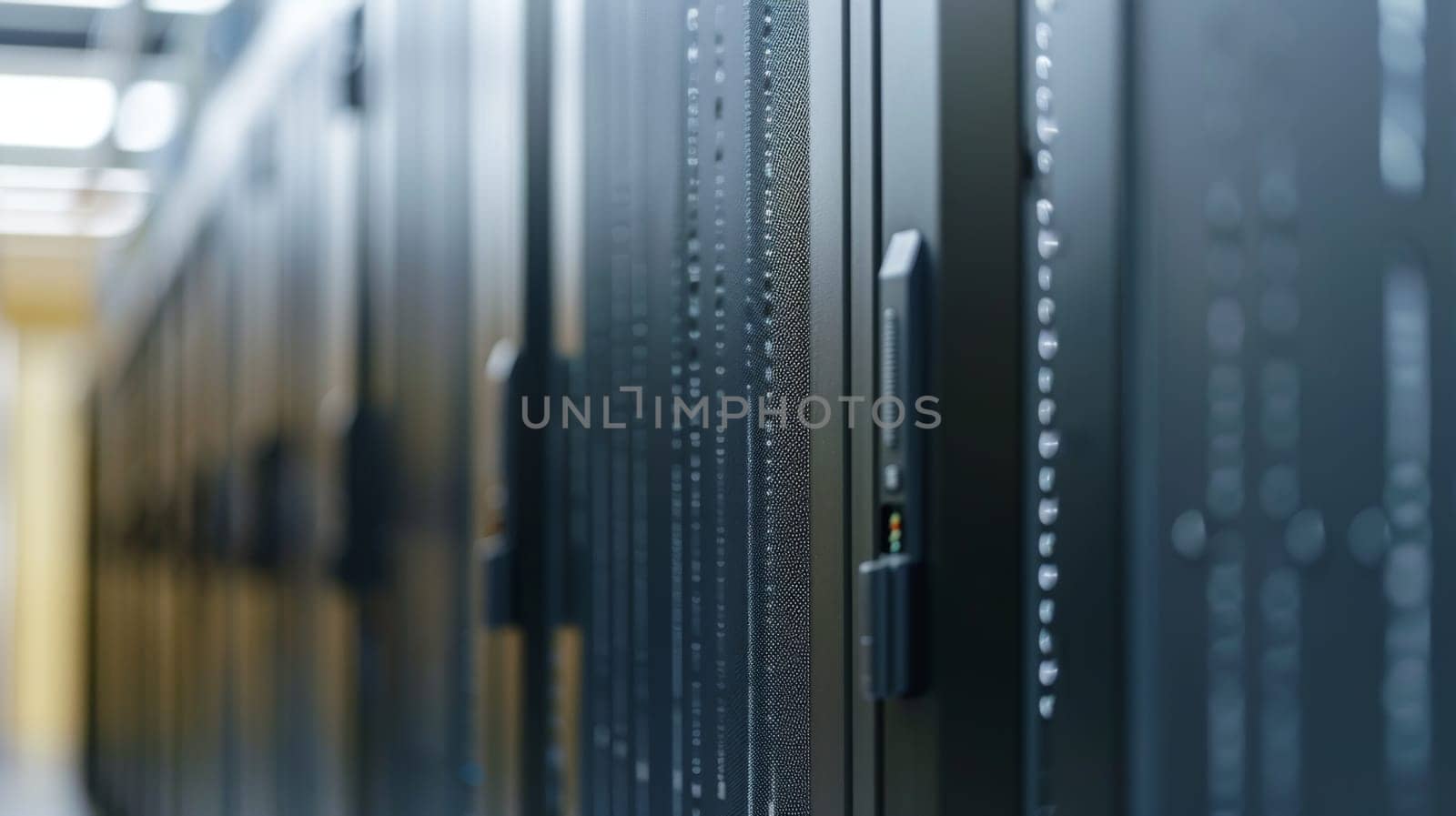 A row of servers neatly aligned in a data center, each machine humming with activity as data is processed and stored. Wires and cables connect the servers, ensuring seamless communication and functionality within the network infrastructure.