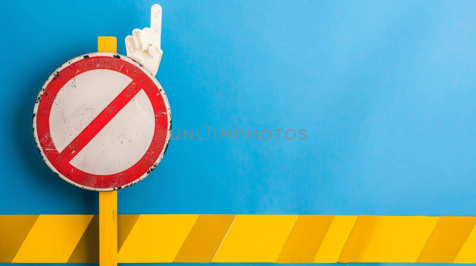 A no right turn sign stands out against a vibrant yellow and blue background, indicating that vehicles are prohibited from turning right at this location. The sign is prominently displayed, ensuring clear communication of the traffic rule.