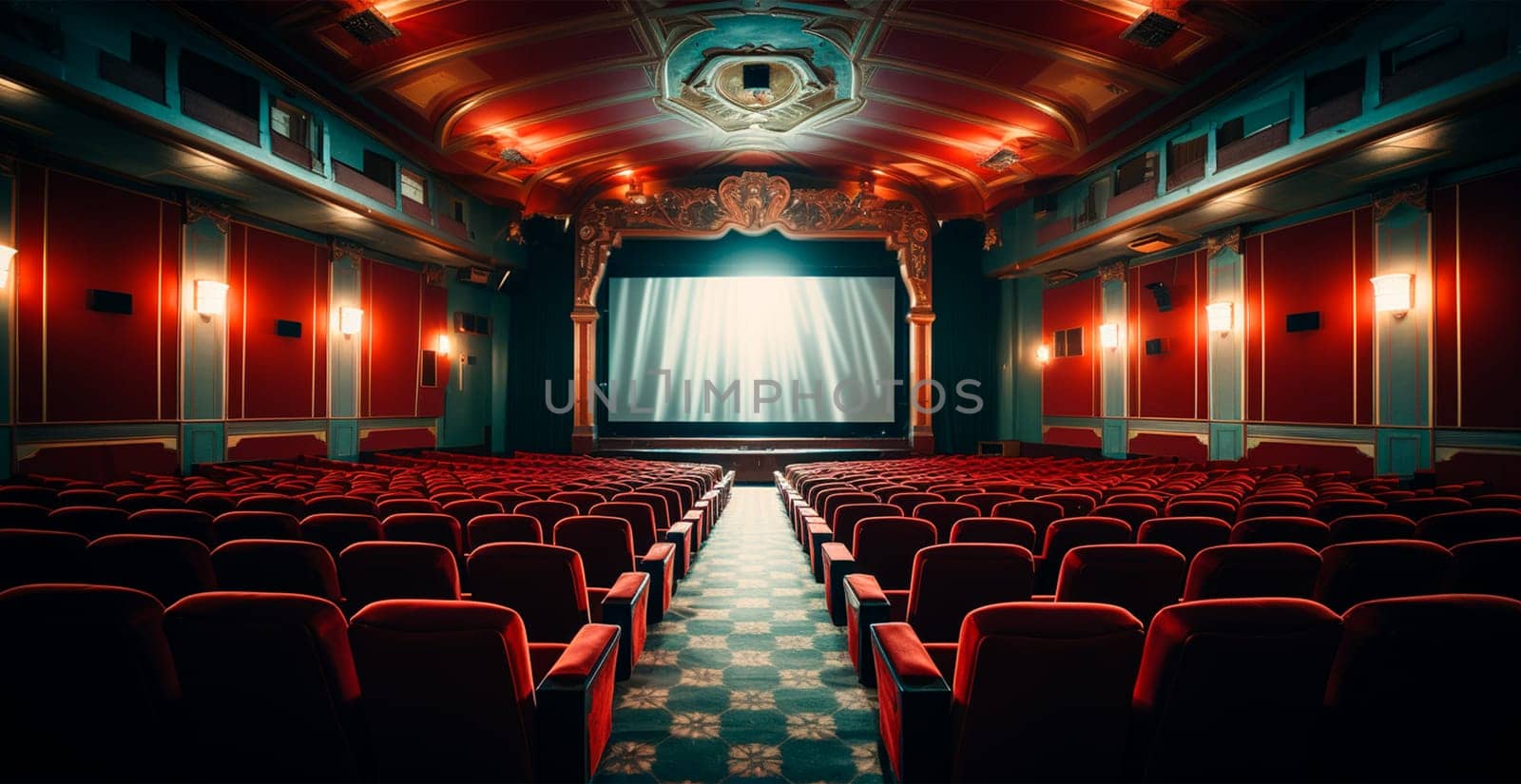 Large cinema, watching new films, red hall, leisure for the whole family AI generated image