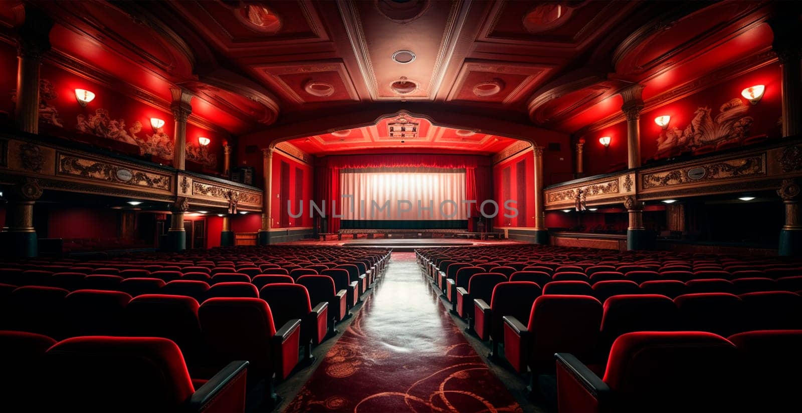 Large cinema, watching new films, red hall, leisure for the whole family AI generated image