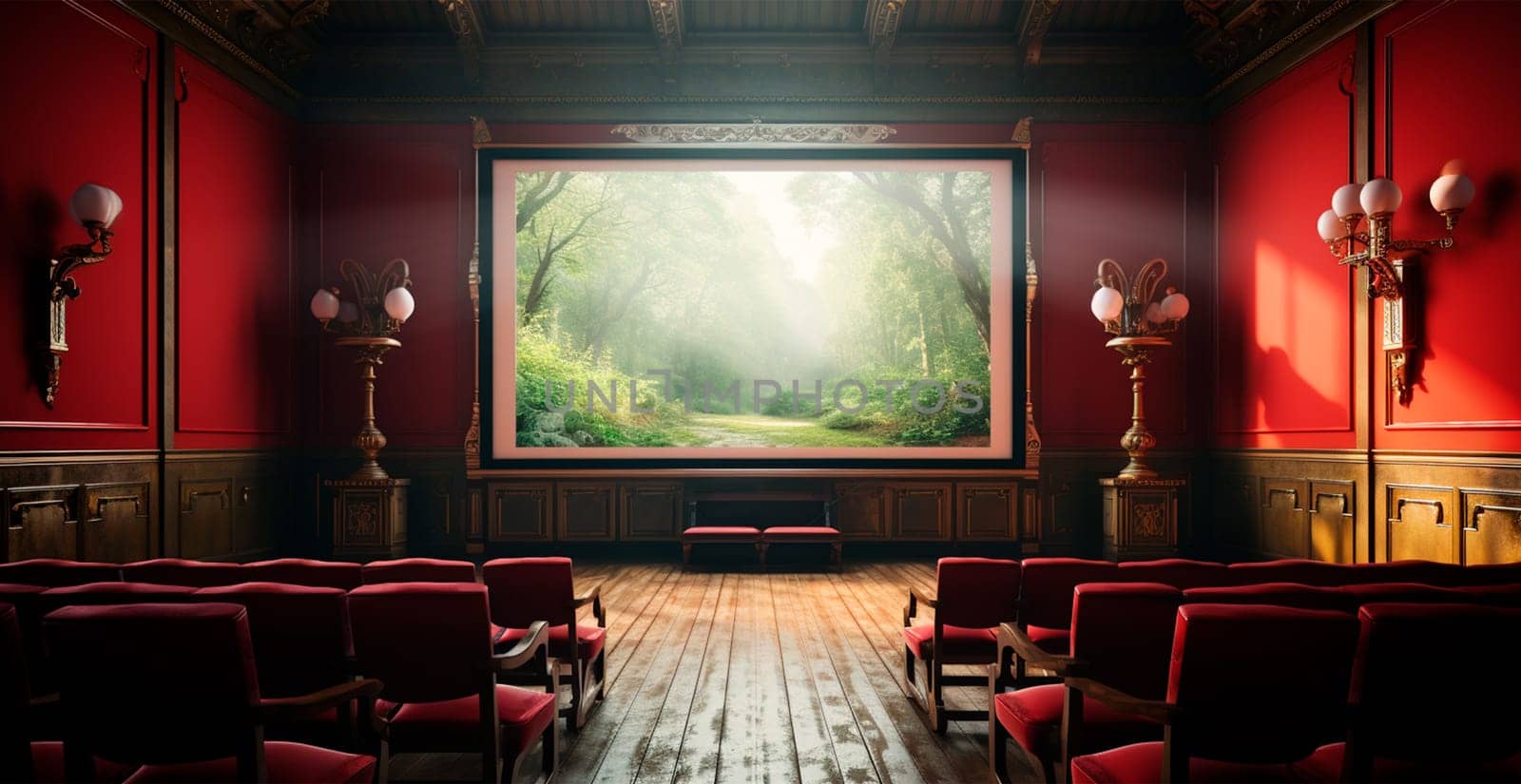 Large cinema, watching new films, red hall, leisure for the whole family AI generated image