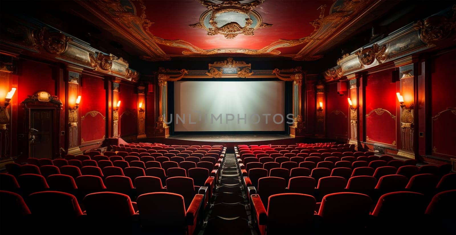 Large cinema, watching new films, red hall, leisure for the whole family AI generated image