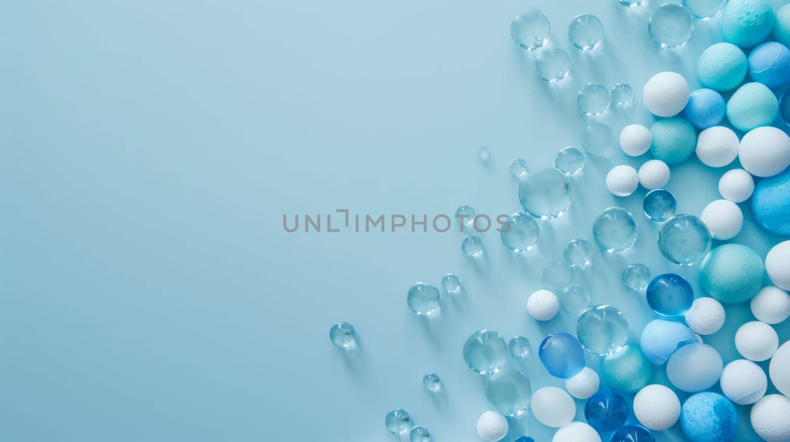 A background featuring an array of bubbles in shades of blue and white. The bubbles vary in size and shape, creating a dynamic and textured surface. The blue hues range from light sky blue to deep navy, while the white bubbles add contrast and dimension to the composition.