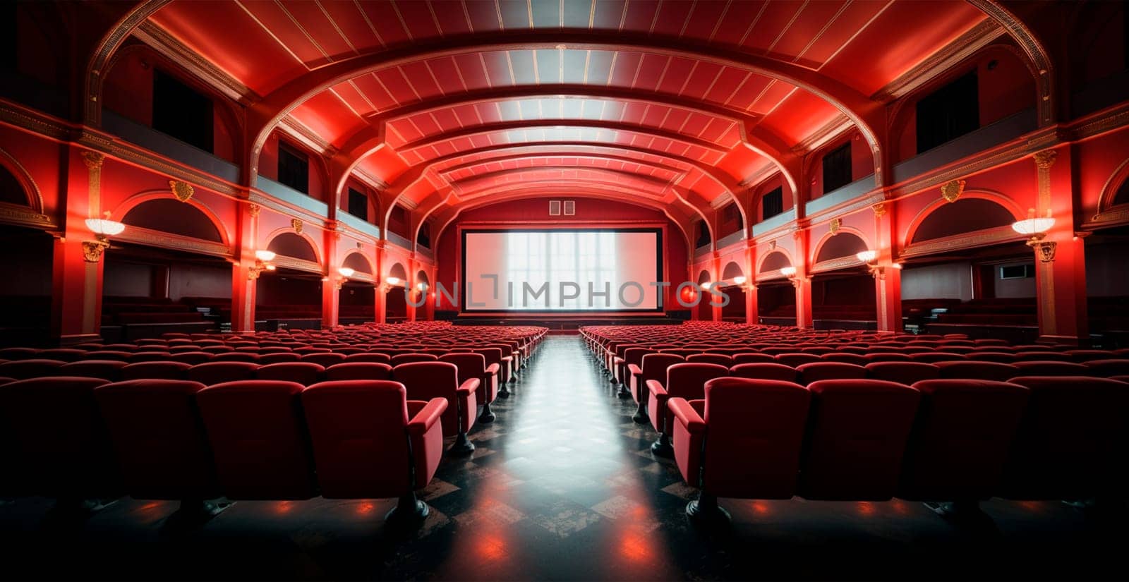 Large cinema, watching new films, red hall, leisure for the whole family AI generated image