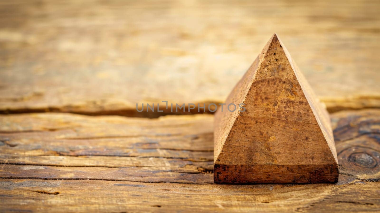 A wooden object is placed on top of a wooden table in a simple and rustic setting. The contrast between the wood tones adds visual interest to the scene.