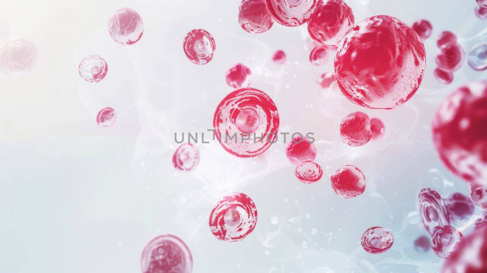 A group of vibrant red bubbles suspended in the air, creating a visually striking scene. The bubbles appear to float effortlessly, adding a pop of color to the surroundings.