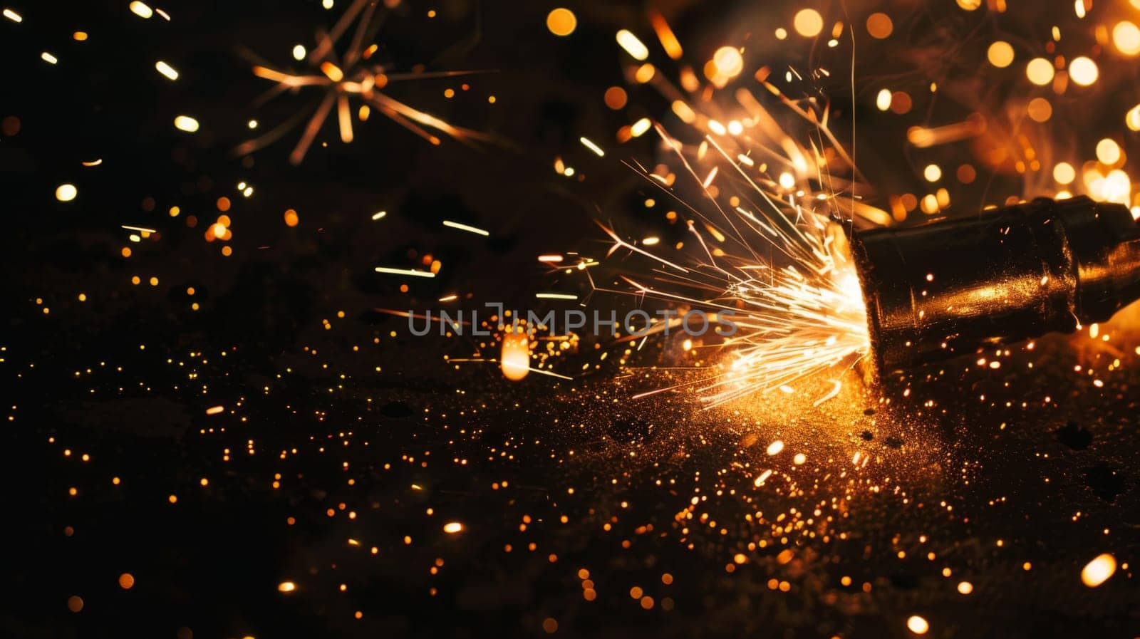 A sparkler, emitting bright sparks, is shown up close against a black background. The sparks create a mesmerizing display of light and motion.
