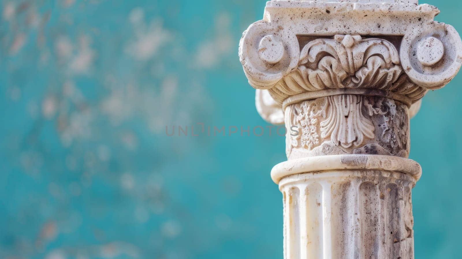 A close-up view of a sturdy pillar in front of a vivid blue wall. The pillar stands tall and strong, creating a striking contrast with the vibrant blue background.