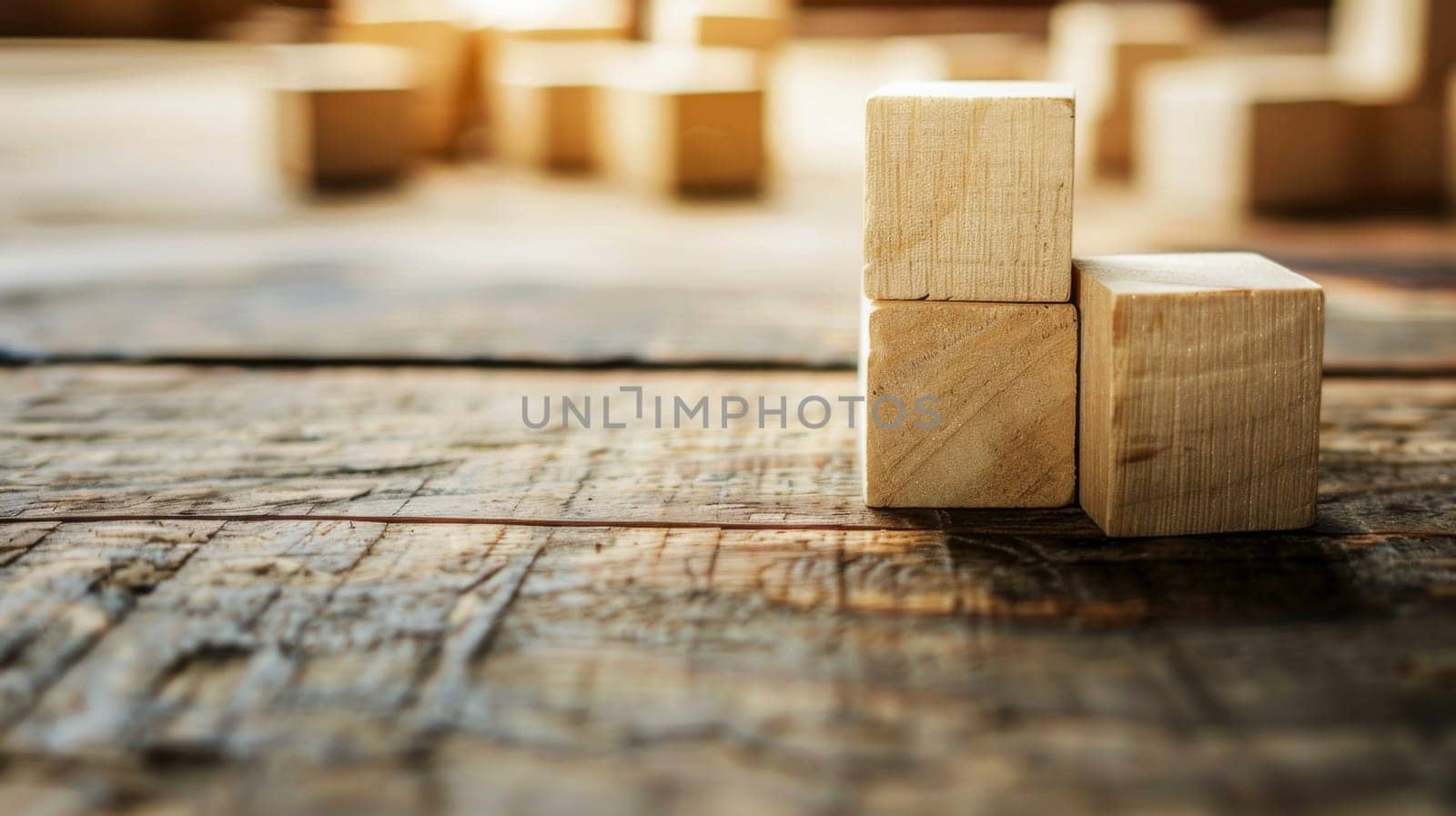 A rectangular wooden block is placed on top of a wooden floor, creating a simple and minimalist visual. The block contrasts with the floors texture, highlighting its smooth and polished surface.