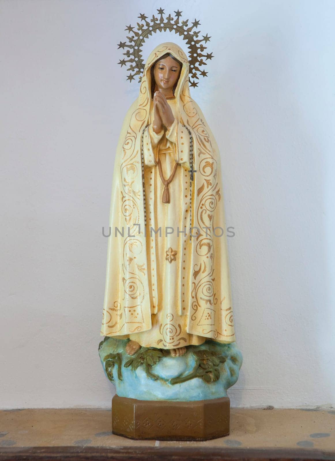 Losar de la Vera, Spain - Augt 8th, 2022: Domestic figurine of Our Lady of Fatima. These itinerant chapels are shared among several neighbors