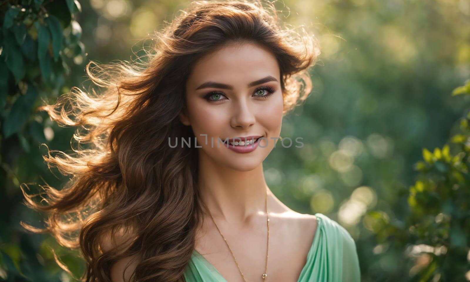 fashion interior photo of gorgeous woman in elegant clothes posing. ai generative.