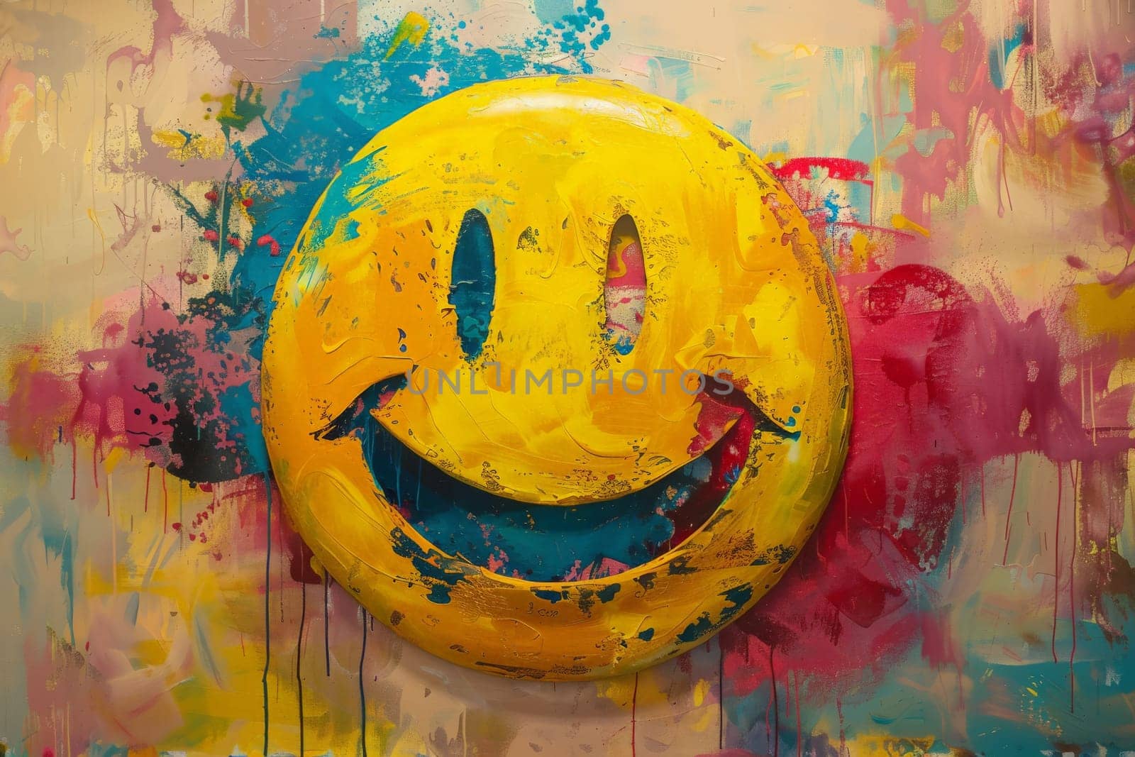 A cheerful yellow smiley face adorning a wall, bringing a pop of color and happiness to the surroundings.
