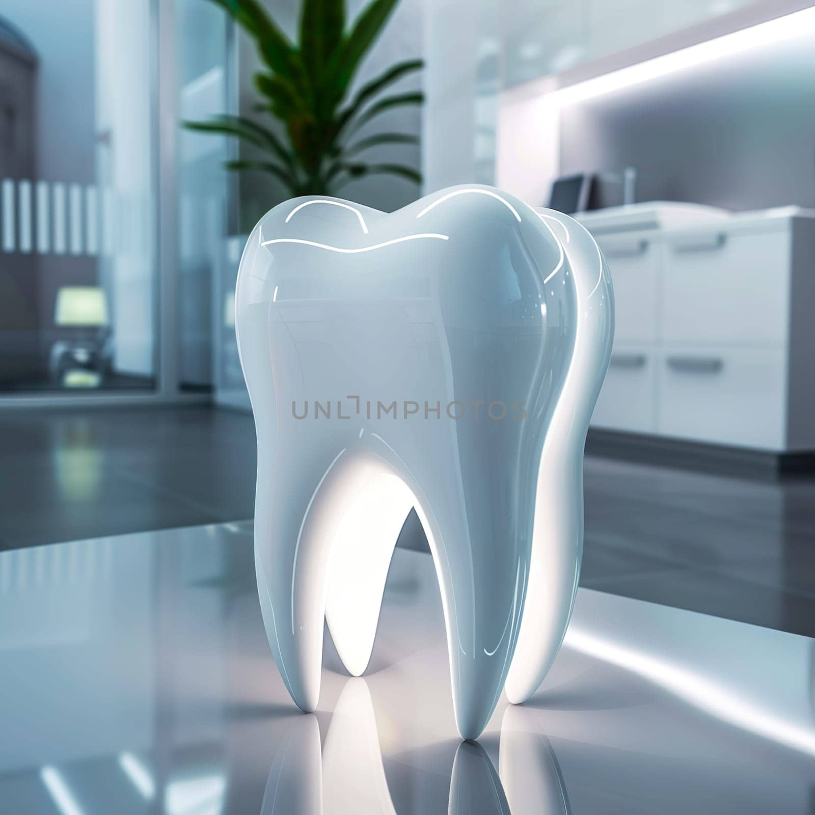 Symbolic image for dentist with a white plastic tooth generated by artificial intelligence