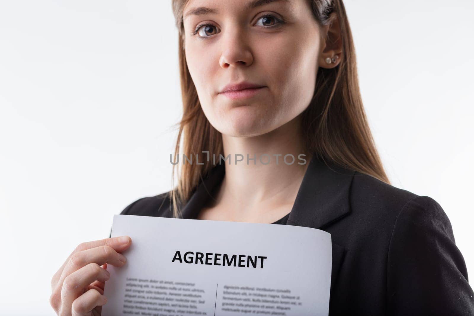 Corporate agreement presented by a meticulous professional woman