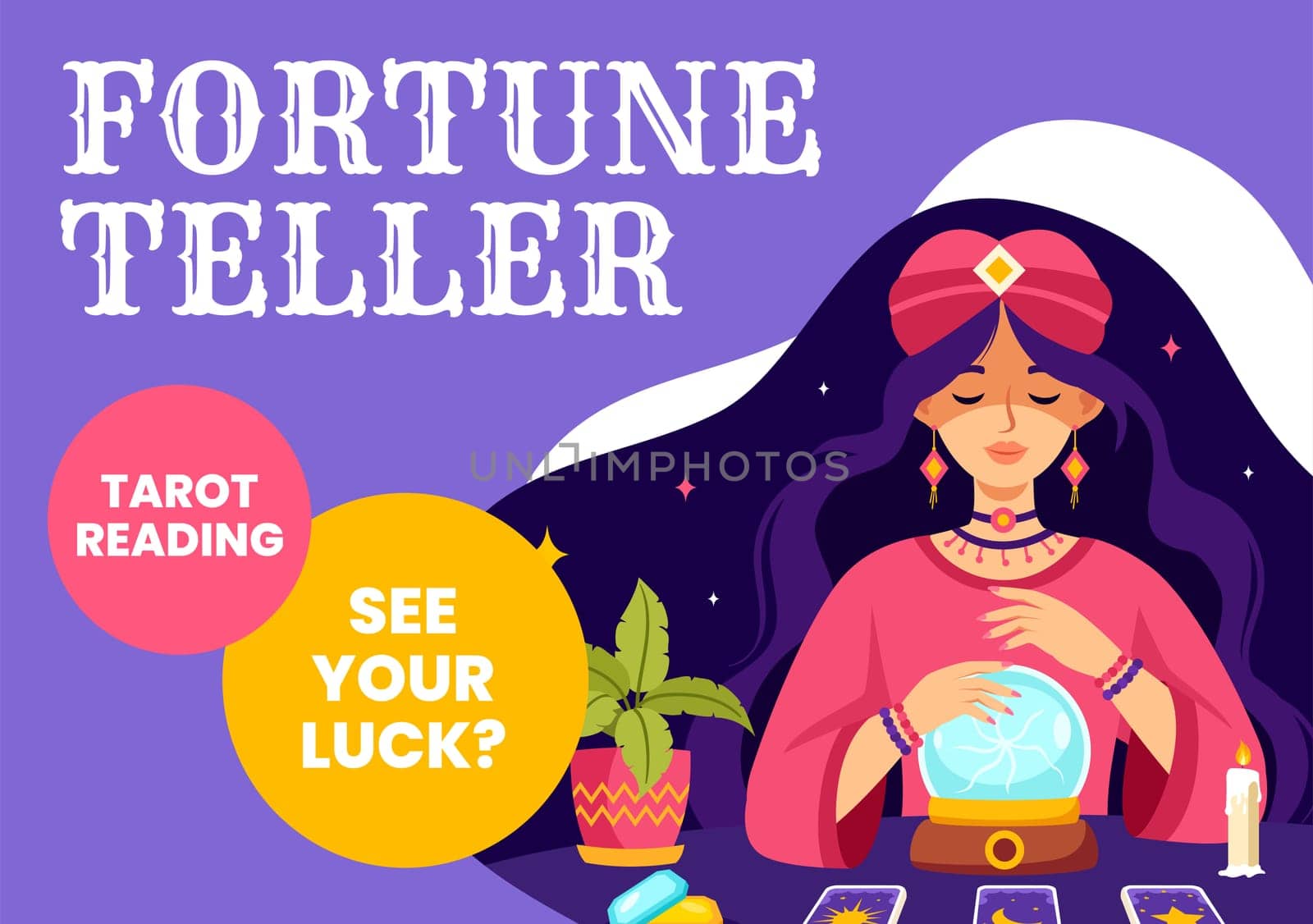 Fortune Teller Social Media Background Flat Cartoon Hand Drawn Templates Illustration
