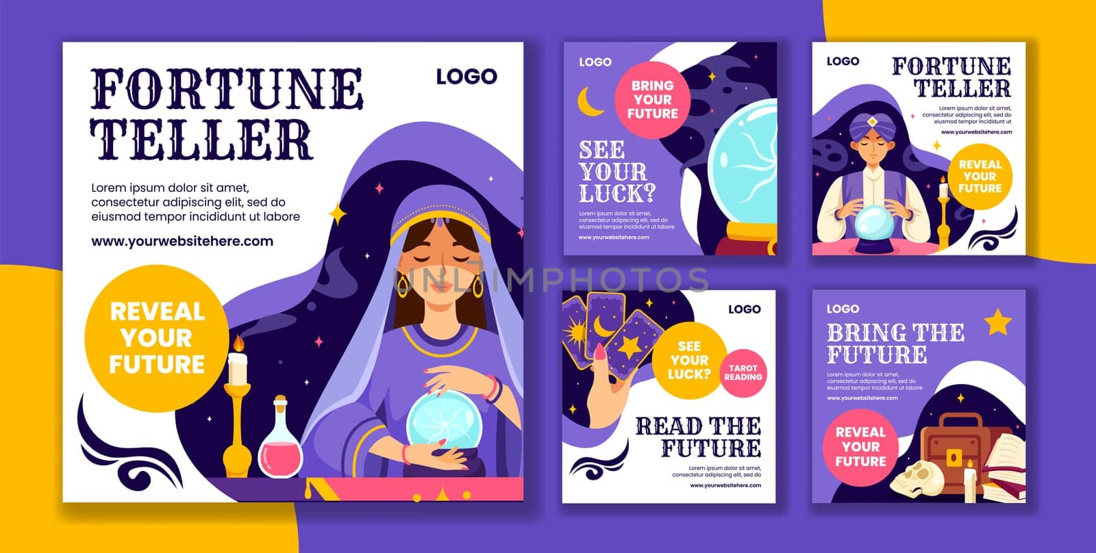 Fortune Teller Social Media Post Flat Cartoon Hand Drawn Templates Background Illustration