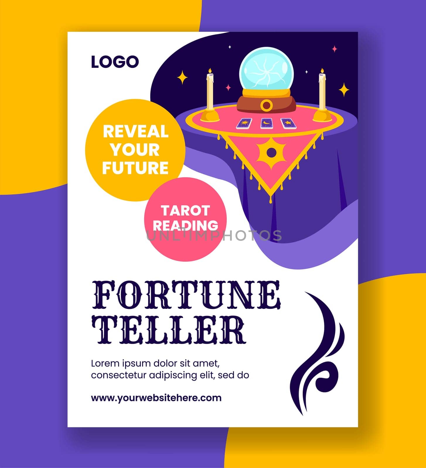 Fortune Teller Vertical Poster Flat Cartoon Hand Drawn Templates Background Illustration