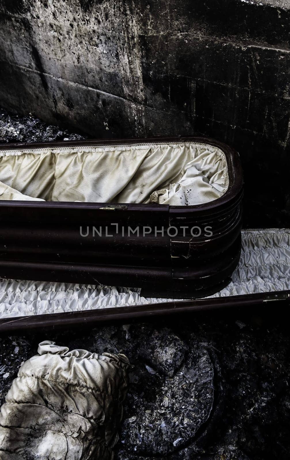 Detail of old abandoned coffin, death and cemetery