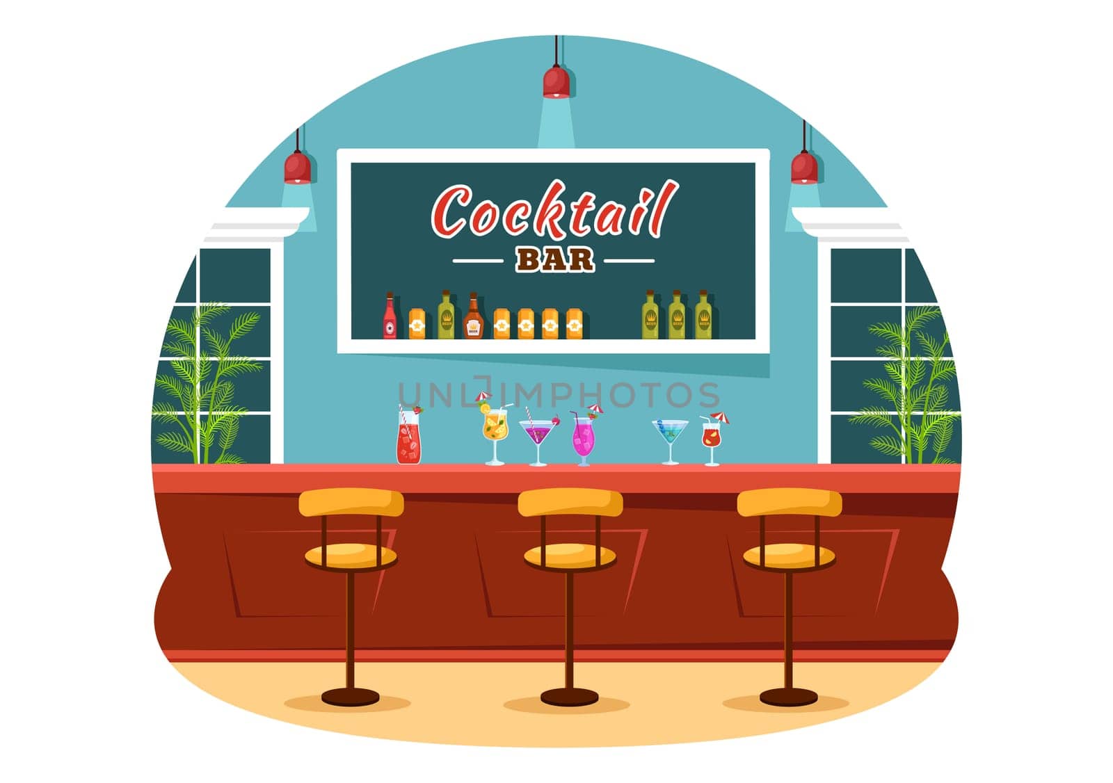 Cocktail Bar or Nightclub Vector Illustration of Friends Hanging Out with Alcoholic Fruit Juice Drinks or Cocktails in Flat Cartoon Background