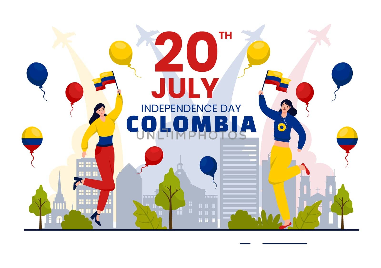 Happy Colombia Independence Day Vector Illustration on 20 July with Waving Flag and Ribbon in National Holiday Celebration Flat Cartoon Background