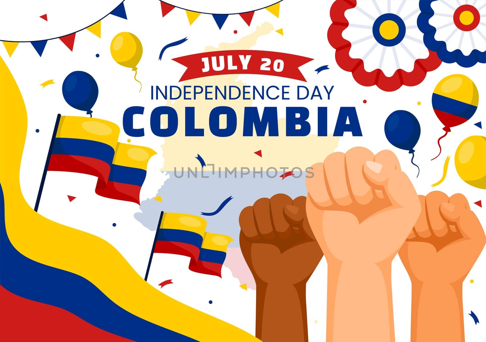 Happy Colombia Independence Day Vector Illustration on 20 July with Waving Flag and Ribbon in National Holiday Celebration Flat Cartoon Background