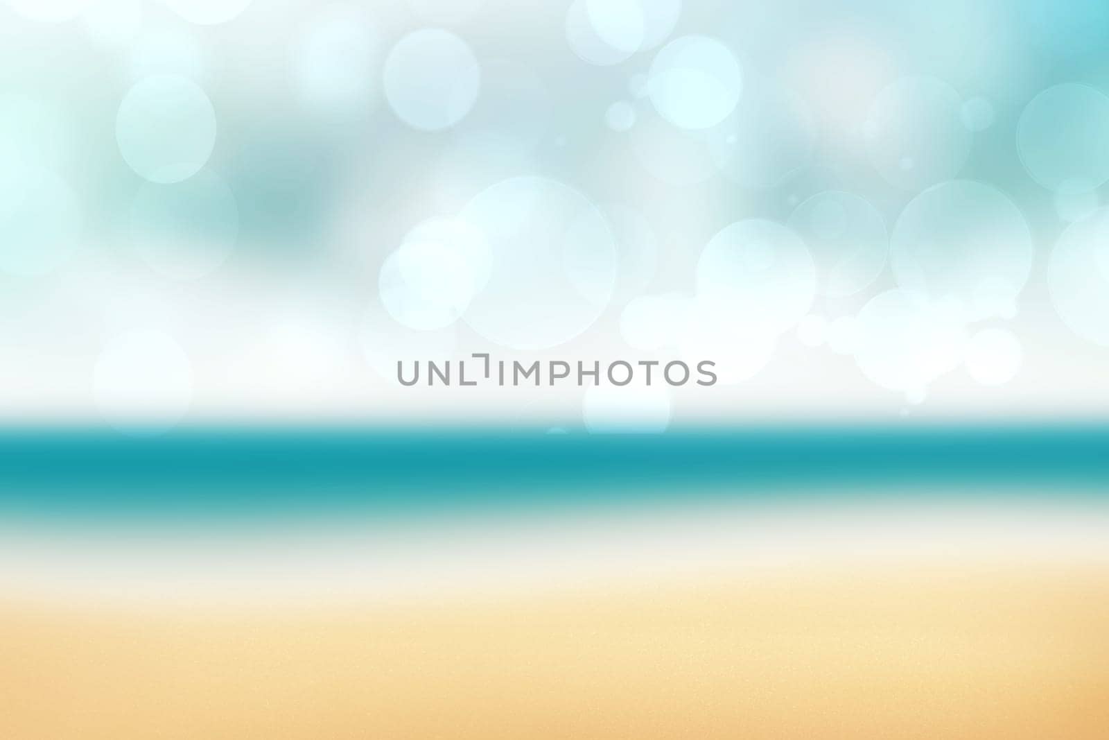 Abstract sea background. Abstract tropical sandy summer beach background with bokeh lights on light blue sky and sun. Beautiful texture. Space.